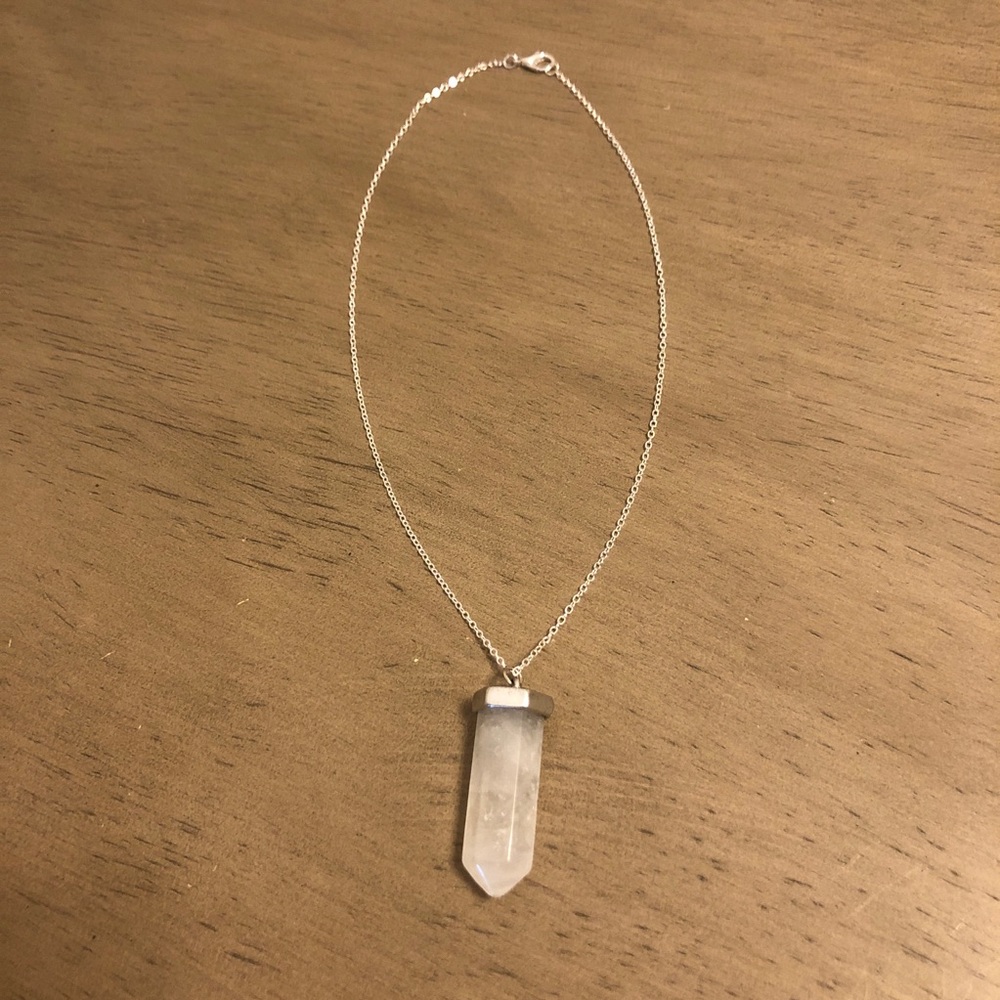 Minimalist Clear Quartz Point Pendant Necklace - Silver Tone